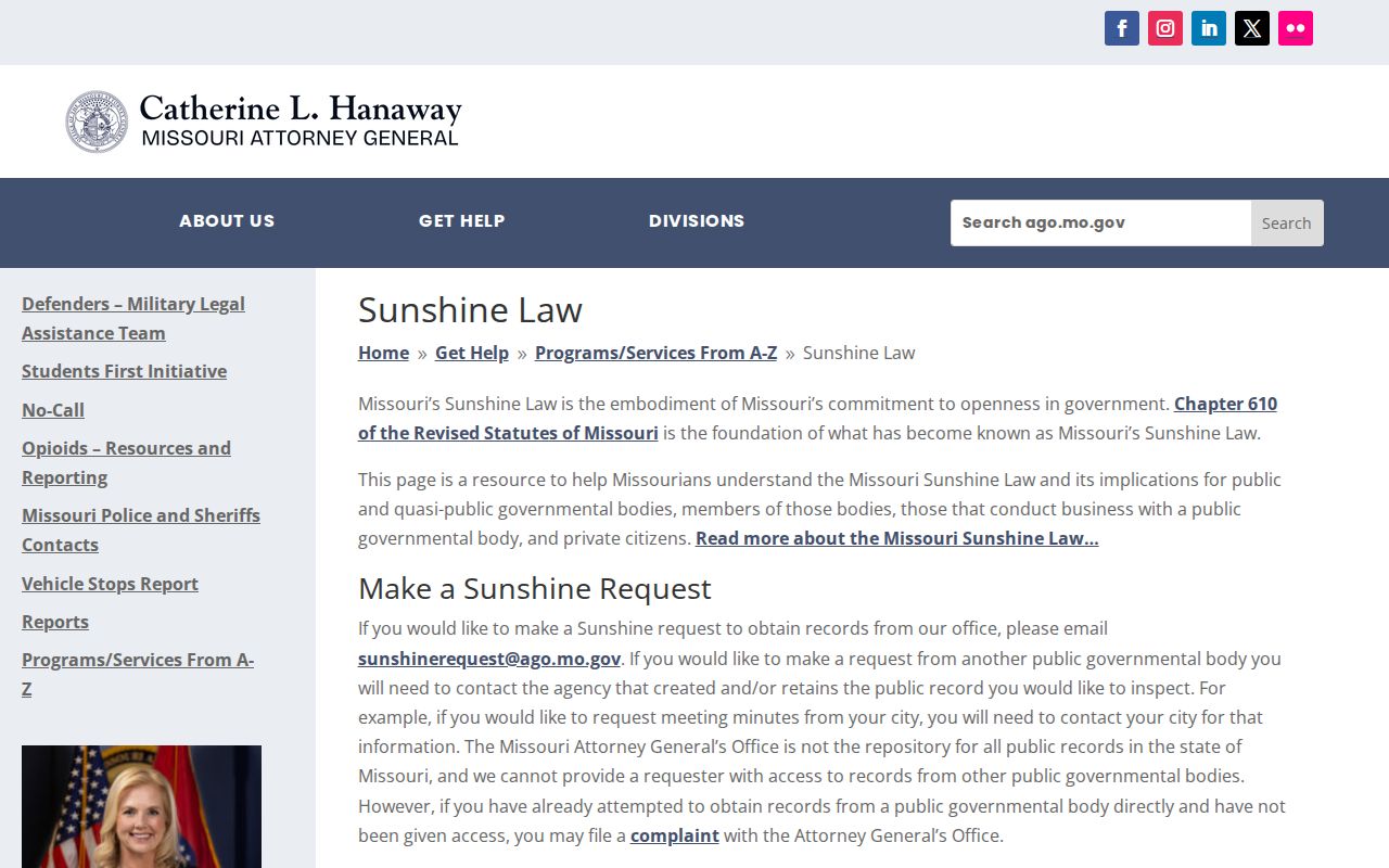 Hickory County booking records Sunshine Law request guidance