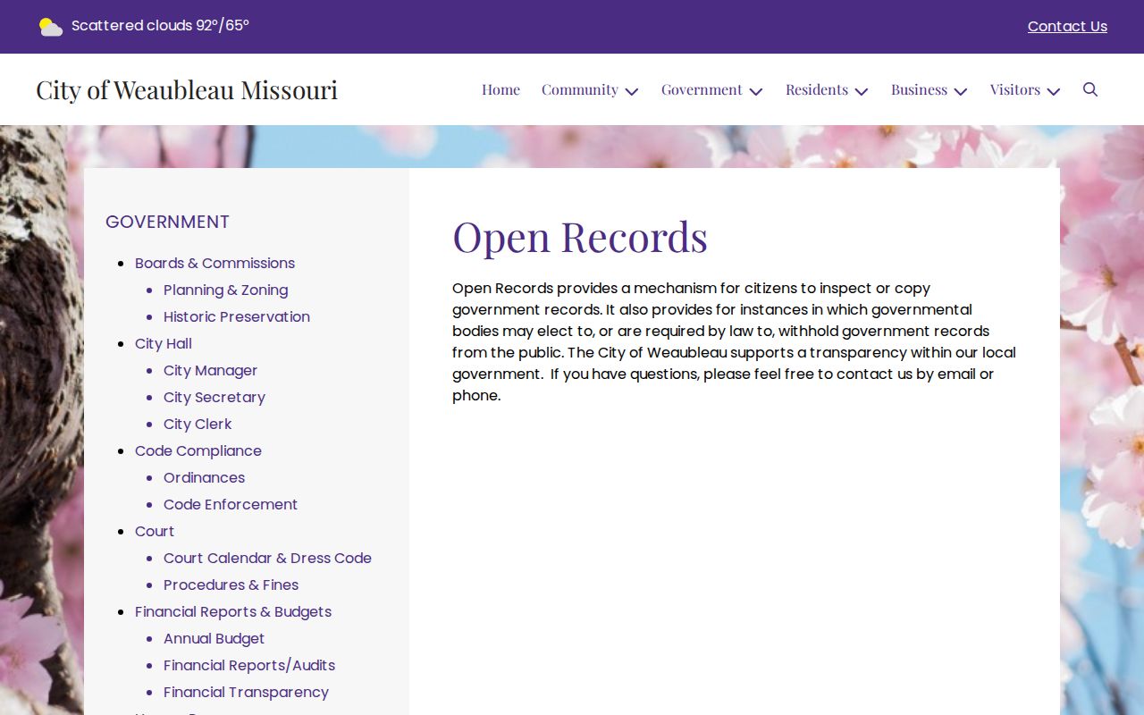 Weaubleau Hickory County open records request route